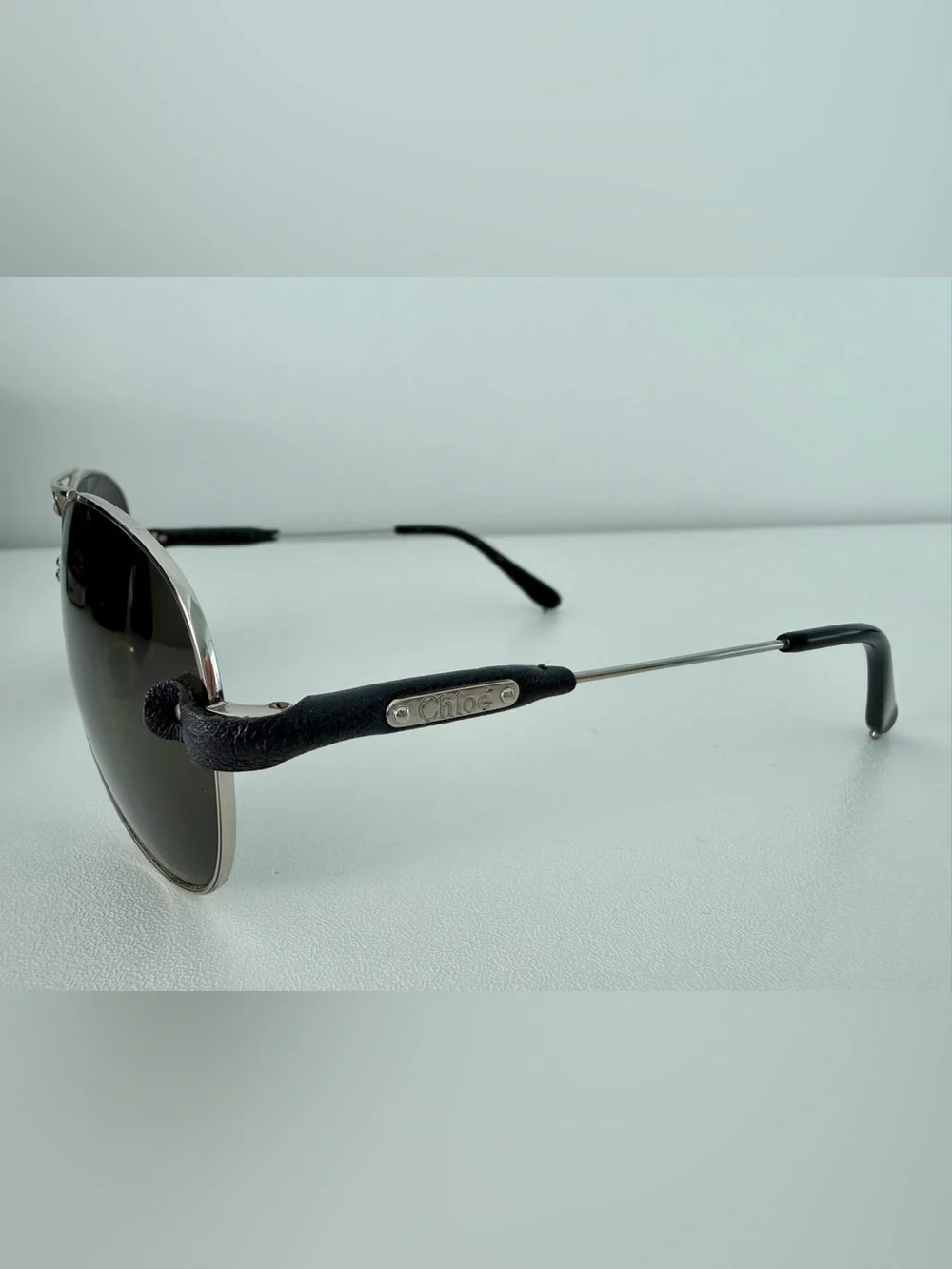 Chloe Black and Silver Aviator Sunglasses